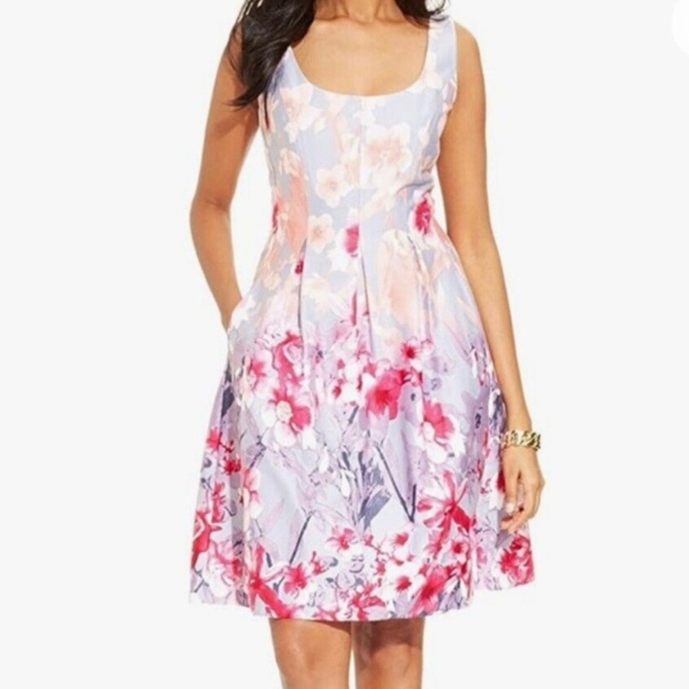 Nine West Fit & Flare Blue Pink Floral Print Women's Sundress Dress